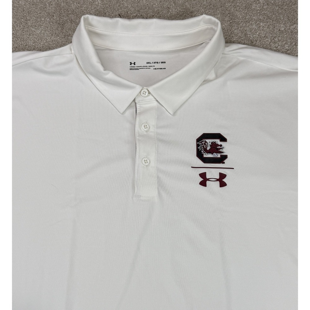 Under Armour HeatGear South Carolina Gamecocks 3XL White Loose Polo Shirt NWOT - Picture 2 of 6